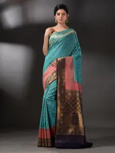 Arhi Blue & Pink Woven Design Zari Brocade Saree