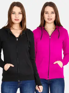 Fleximaa Women Multicoloured Hooded Sweatshirt