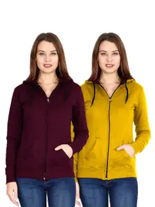 Fleximaa Women Multicoloured Hooded Sweatshirt