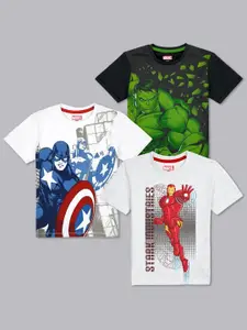 Kids Ville Boys White & Grey Pack of 3 Marvel Printed Pure cotton T-shirt