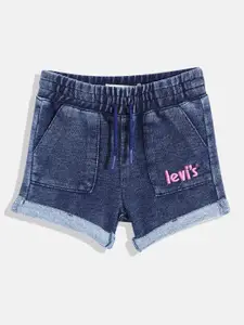 Levis Girls Navy Blue Solid Denim Shorts