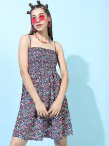 Tokyo Talkies Blue Floral Crepe Dress