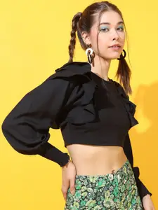 Tokyo Talkies Black Ruffles Crop Top