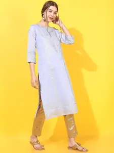 Vishudh Women Blue Ethnic Motifs Printed Kurta