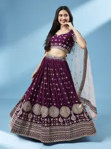 panchhi Maroon & Pink Embroidered Sequinned Unstitched Lehenga & Blouse With Dupatta