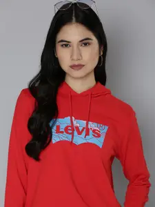 Levis Women Red Brand Logo Printed Hooded Sweatshirt