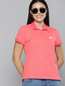 Levis Women Pink Pure Cotton Polo Collar T-shirt