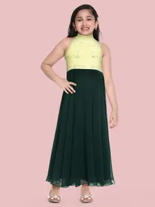 Ethnovog Yellow  Green Colourblocked Georgette Ethnic Maxi Dress