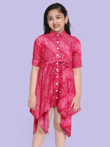 Ethnovog Pink Ethnic Print A-Line Midi Dress