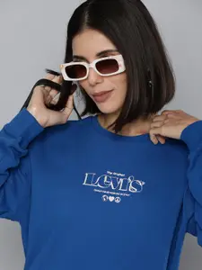 Levis Women Blue Printed Drop-Shoulder Sweatshirt