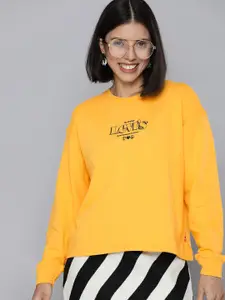 Levis Women Yellow Printed Drop-Shoulder Sweatshirt
