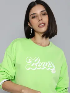 Levis Women Green Brand Logo Printed Pure Cotton Sweatshirt