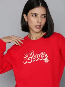Levis Women Red Printed Drop-Shoulder Sweatshirt