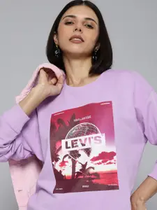 Levis Women Purple & Red Printed Pure Cotton Sweatshirt