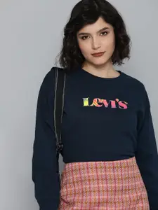 Levis Women Navy Blue Brand Logo Printed Pullover Sweatshirt