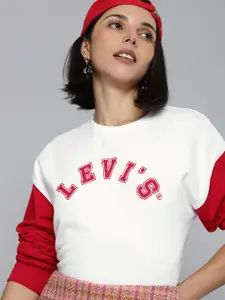 Levis Women White & Red Brand Pure Cotton Printed Sweatshirt