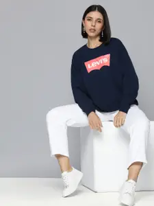 Levis Women Navy Blue Brand Logo Printed Pure Cotton Sweatshirt