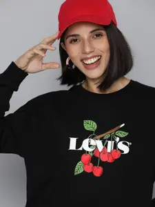Levis Women Black Printed Drop-Shoulder Sweatshirt