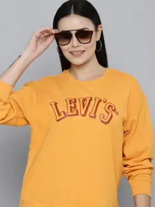Levis Women Mustard Brand Logo Printed Pure Cotton Pullover Sweatshirt