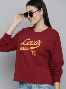 Levis Women Maroon Brand Logo Printed Pure Cotton Pullover Sweatshirt