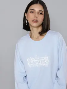 Levis Women Light Blue & White Brand Logo Printed Pure Cotton Sweatshirt