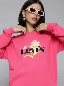 Levis Women Pink Printed Drop-Shoulder Sweatshirt