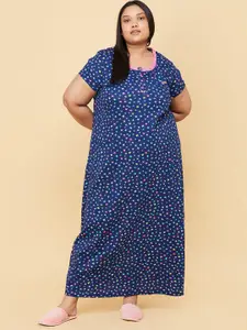 max Plus Size Navy Blue Printed Pure Cotton Maxi Nightdress