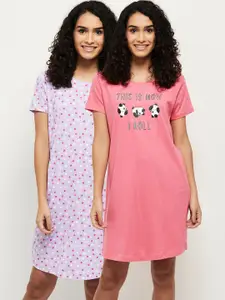 max Pink Printed Pure Cotton Nightdress Pack Of 2