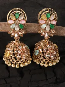 JEWELS GEHNA Multicoloured Floral Gold-Plated Jhumkas Earrings