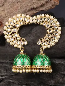 JEWELS GEHNA Gold-Toned & Green Dome Shaped Jhumkas Earrings