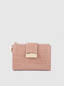 Lino Perros Women Peach-Coloured Croc Textured Two Fold Wallet