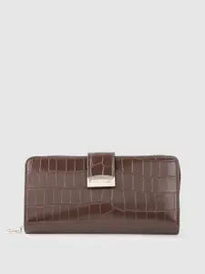Lino Perros Women Coffee Brown Croc Textured Zip Around Wallet