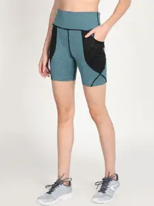 CHKOKKO Women Green Colourblocked Cycling Sports Shorts