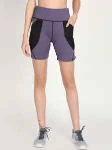 CHKOKKO Women Purple Colourblocked Cycling Sports Shorts