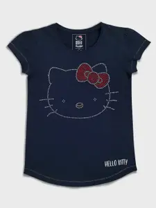 Kids Ville Girls Navy Blue Hello Kitty Printed 100% cotton  T-shirt