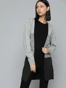 ether Women Colourblocked Longline Front-Open Sweater