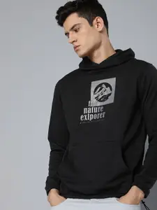 ether Men Black Printed Hooded Sweatshirt