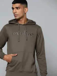 ether Men Olive Green Embroidered Hooded Sweatshirt