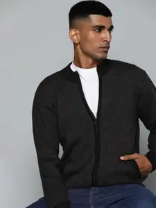ether Men Charcoal Grey Solid Cardigan