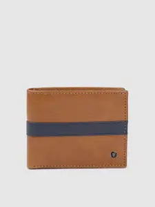 Van Heusen Men Brown & Navy Blue Colourblocked Leather Two Fold Wallet