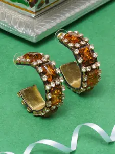 Awadhi Brown Gold-Plated Circular Half Hoop Earrings