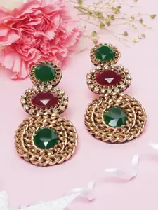 Awadhi Rose Gold-Toned & Green Contemporary Drop Earrings