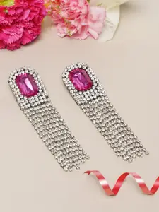 Awadhi Silver-Plated Pink & White Contemporary Drop Earrings