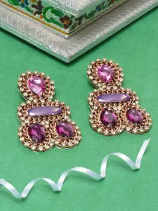 Awadhi Pink & Gold-Plated Contemporary Drop Earrings