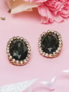 Awadhi Women Black Gold Plated Oval Studs Earrings