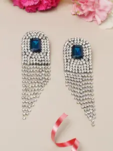 Awadhi Navy Blue Stones-Studded Gold-Plated Contemporary Drop Earrings