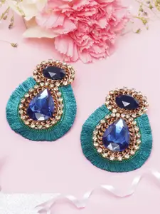 Awadhi Gold-Toned & Navy Blue Contemporary Studs Earrings