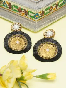 Awadhi Women Black Gold Plated Circular Drop Earrings