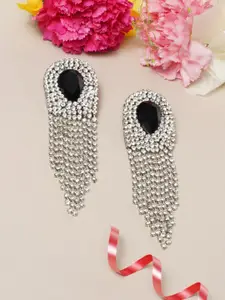 Awadhi Black & White Silver-Plated Contemporary Drop Earrings