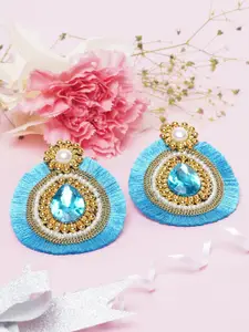 Awadhi Blue Stones-Studded Gold-Plated Contemporary Drop Earrings